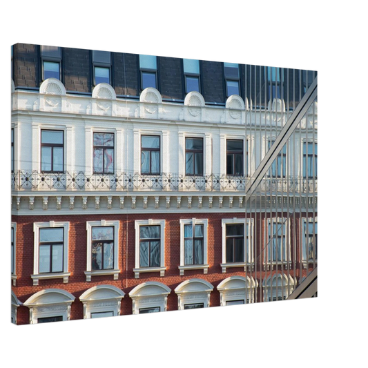 Canvas print wall art Historic European-style Modern Houseblock building facade with multiple windows and elegant architectural details