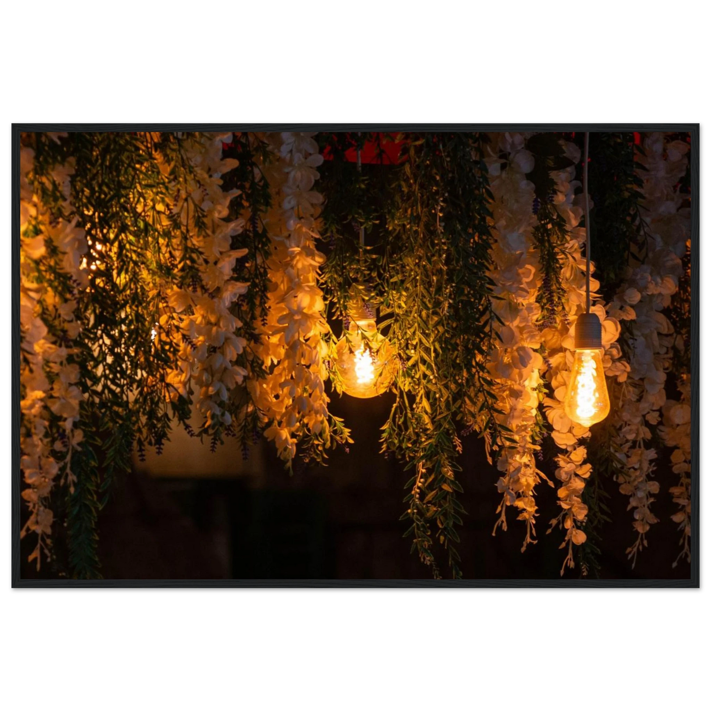 Nature wooden framed wall art with featuring fairy lights and spring flowers