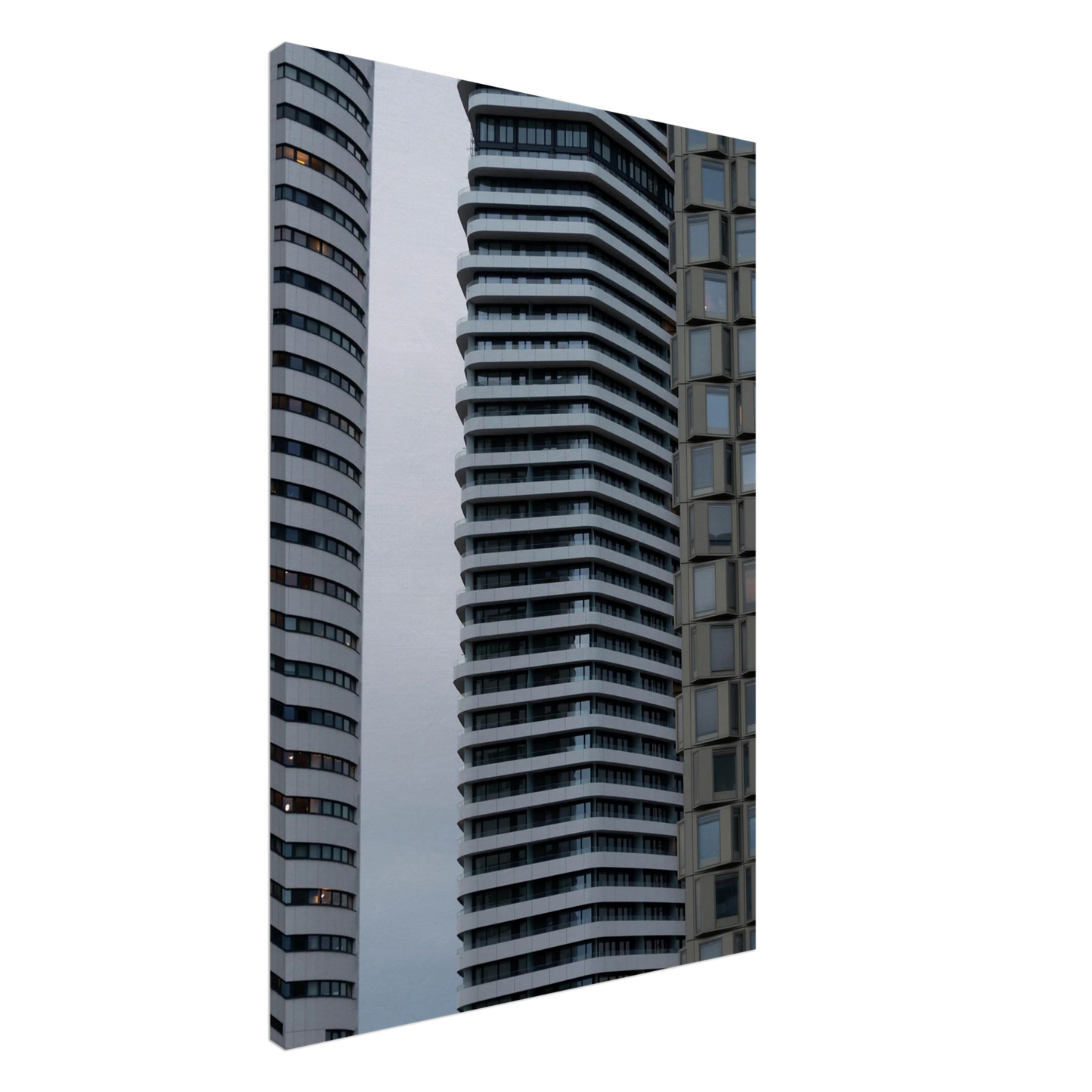 Modern high rise tower buildings with glass and steel facade reaching into the sky on Canvas Print wall art