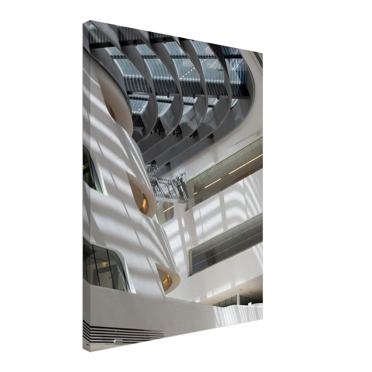 Interior view of the Library of WU (Vienna University of Economics and Business) on Canvas print wall art featuring modern architecture with multiple floors and open study spaces