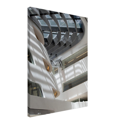 Interior view of the Library of WU (Vienna University of Economics and Business) on Canvas print wall art featuring modern architecture with multiple floors and open study spaces