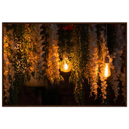 Nature wooden framed wall art with featuring fairy lights and spring flowers