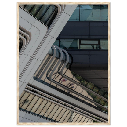 Exterior view of the Library of WU (Vienna University of Economics and Business) with modern angular glass and steel architecture on wooden framed wall art
