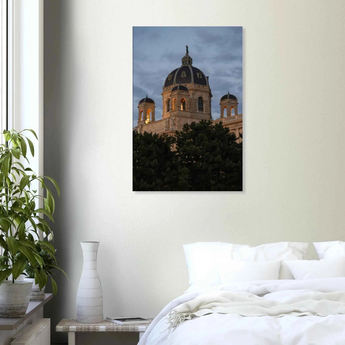 Exterior view of the Kunsthistorisches Museum on Canvas Print wall art in Vienna, Austria, a grand historic art history museum building on the wall in the Bedroom