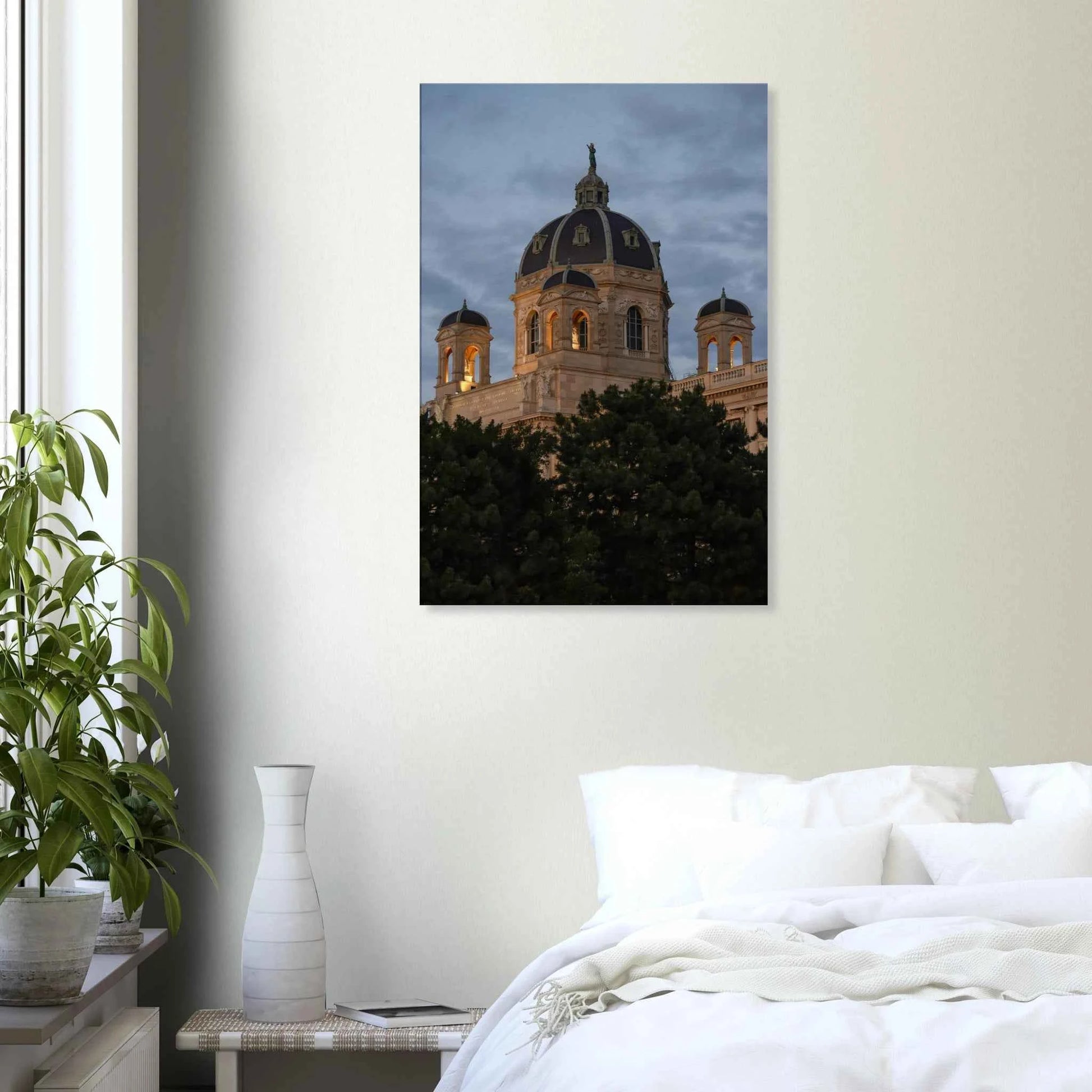 Exterior view of the Kunsthistorisches Museum on Canvas Print wall art in Vienna, Austria, a grand historic art history museum building on the wall in the Bedroom