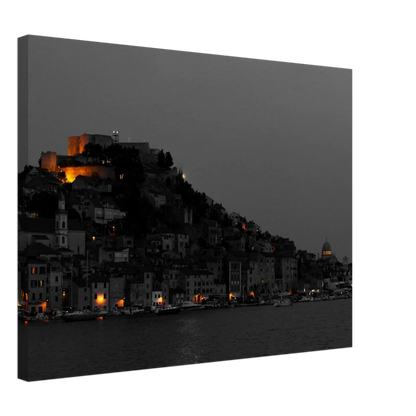 Spotlights – Šibenik Croatia evening cityscape photography canvas print