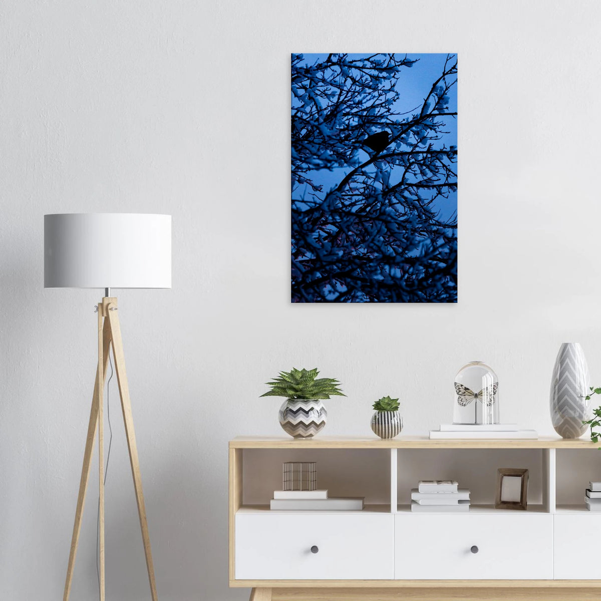 Blue Bird – blue bird on a branch nature photography canvas print
