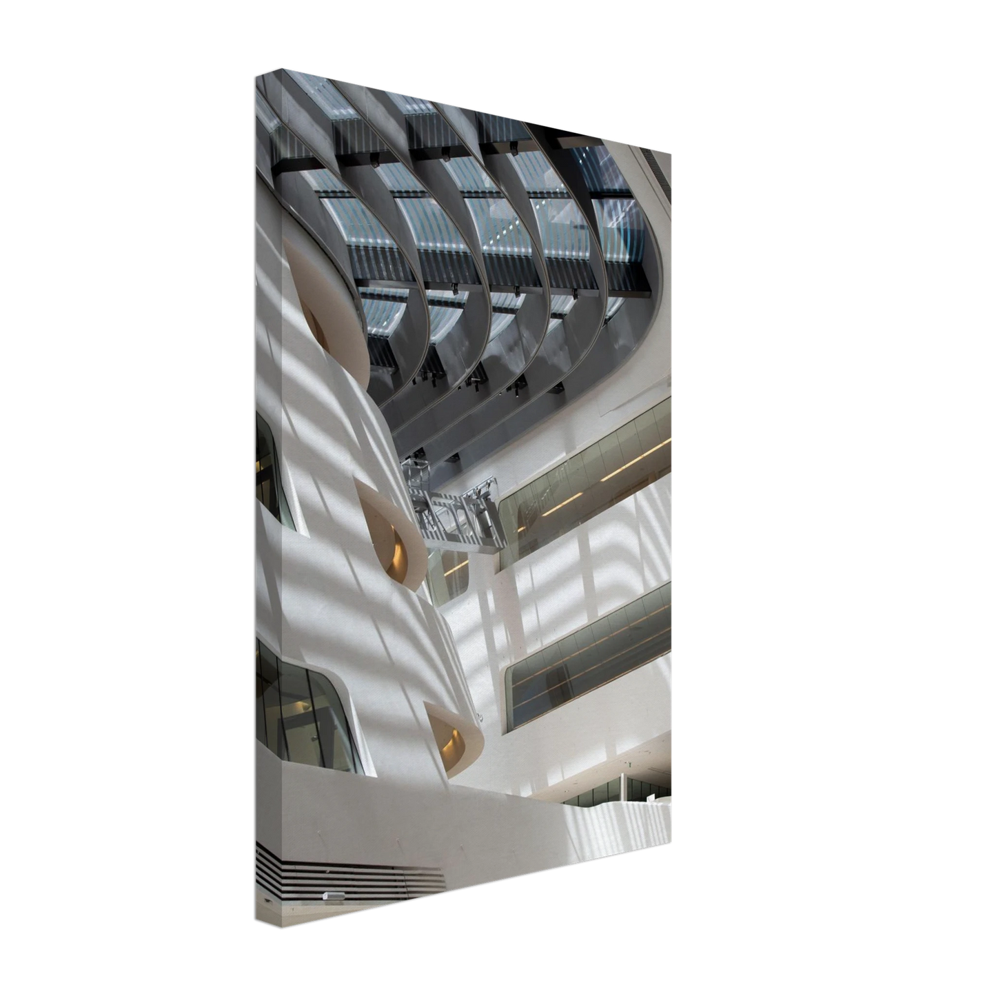 Interior view of the Library of WU (Vienna University of Economics and Business) on Canvas print wall art featuring modern architecture with multiple floors and open study spaces