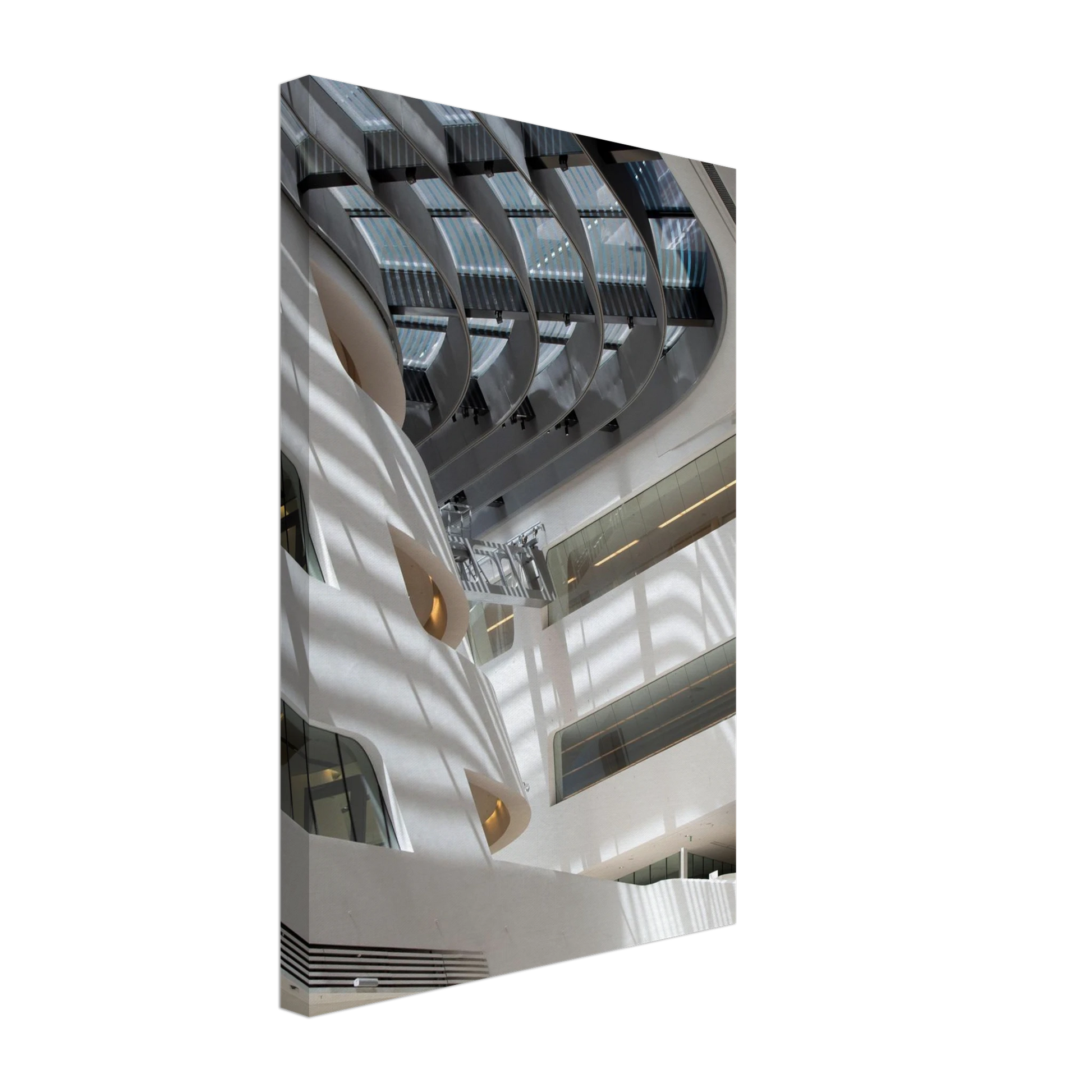 Interior view of the Library of WU (Vienna University of Economics and Business) on Canvas print wall art featuring modern architecture with multiple floors and open study spaces