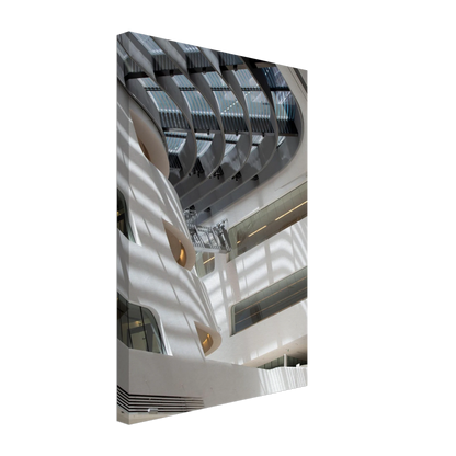 Interior view of the Library of WU (Vienna University of Economics and Business) on Canvas print wall art featuring modern architecture with multiple floors and open study spaces