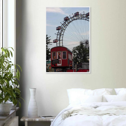 Historic Prater Ferris Wheel (Wiener Riesenrad) in Vienna, Austria, one of the oldest and most famous Ferris wheels in the world on wooden framed wall art on the wall in the Bedroom