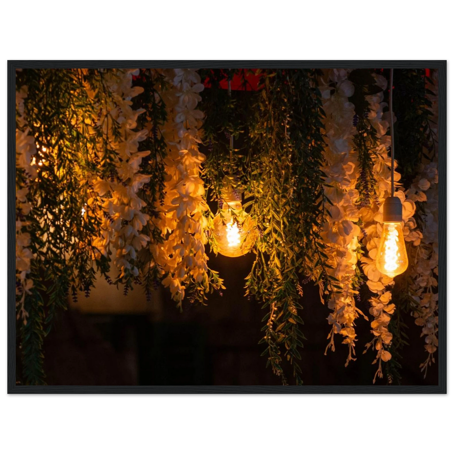 Nature wooden framed wall art with featuring fairy lights and spring flowers
