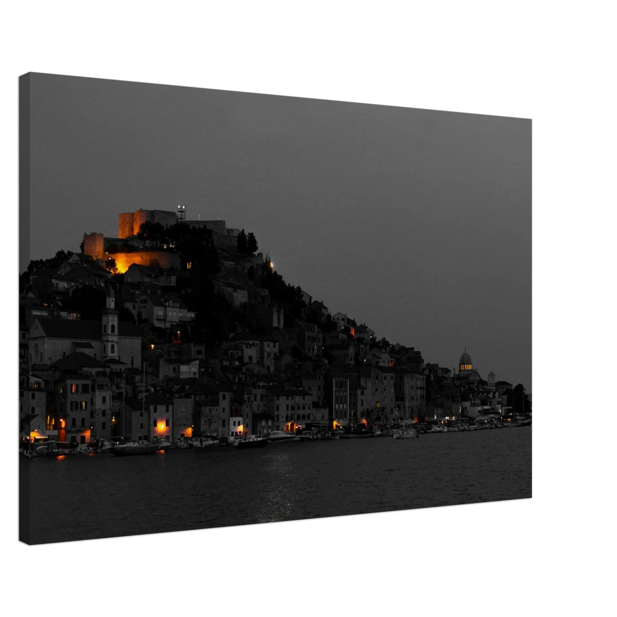 Spotlights – Šibenik Croatia evening cityscape photography canvas print
