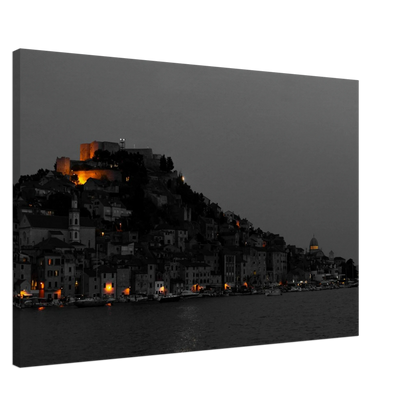 Spotlights – Šibenik Croatia evening cityscape photography canvas print