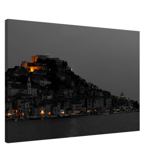 Spotlights – Šibenik Croatia evening cityscape photography canvas print