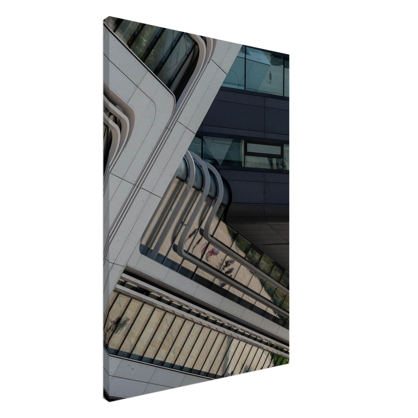 Exterior view of the Library of WU (Vienna University of Economics and Business) with modern angular glass and steel architecture on Canvas print wall art