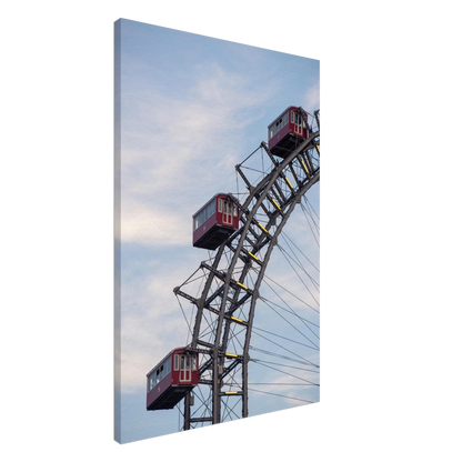 Close up of the historic Vienna Prater Giant Ferris Wheel (Wiener Riesenrad) showing its iconic steel structure and vintage mechanical details on Canvas print wall art
