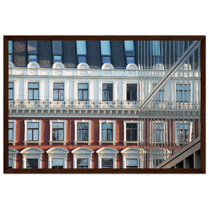 Wooden framed wall art Historic European-style Modern Houseblock building facade with multiple windows and elegant architectural details