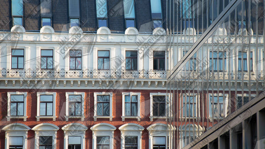 Digital Picture art Historic European style building facade with multiple windows and elegant architectural details