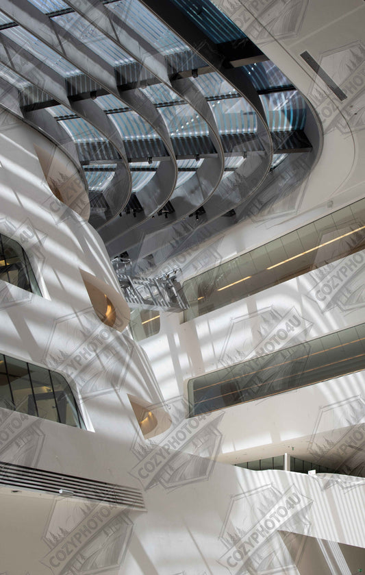Digital picture art Interior view of the Library of WU (Vienna University of Economics and Business) featuring modern architecture with multiple floors and open study spaces