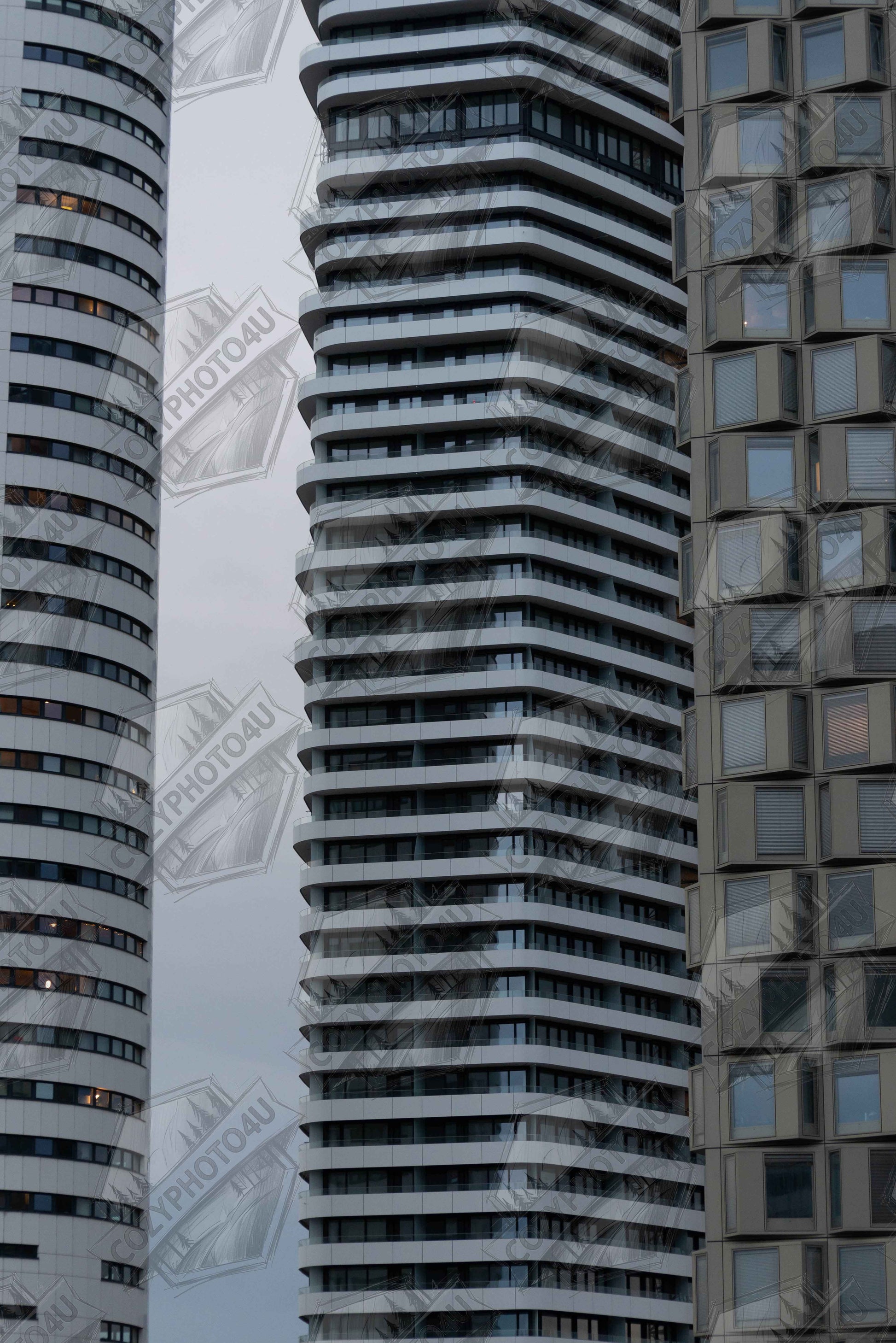 Digital picture art Modern high-rise tower buildings with glass and steel facade reaching into the sky