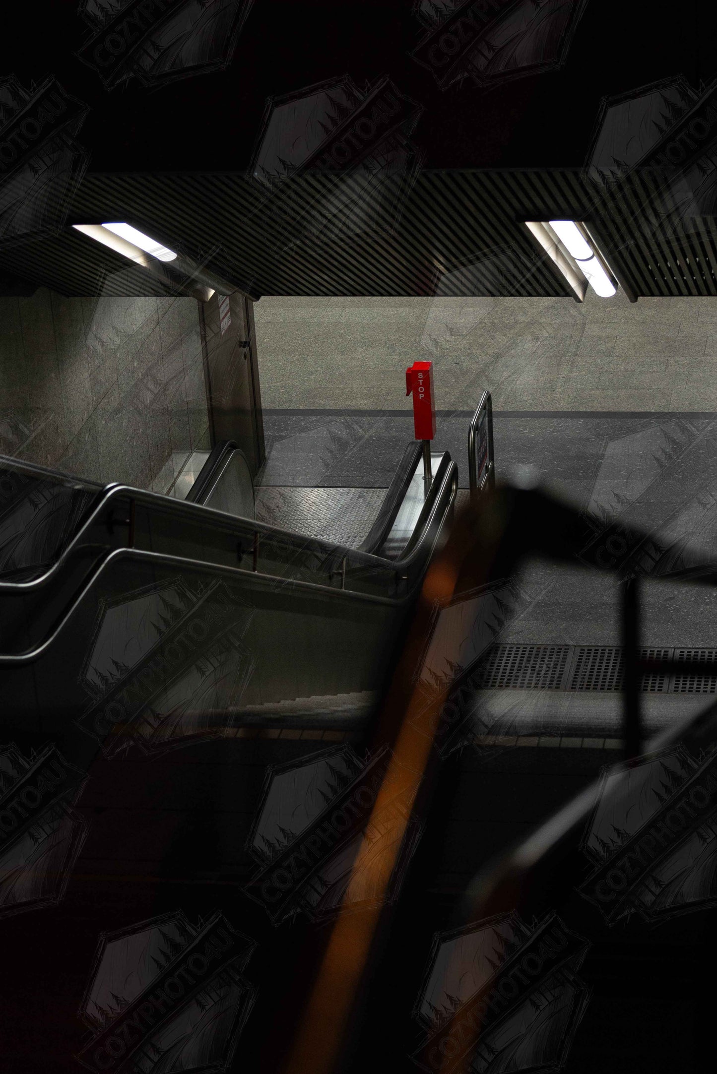 Digital Picture art Nighttime view of a metro station entrance with illuminated signs and dark urban surroundings