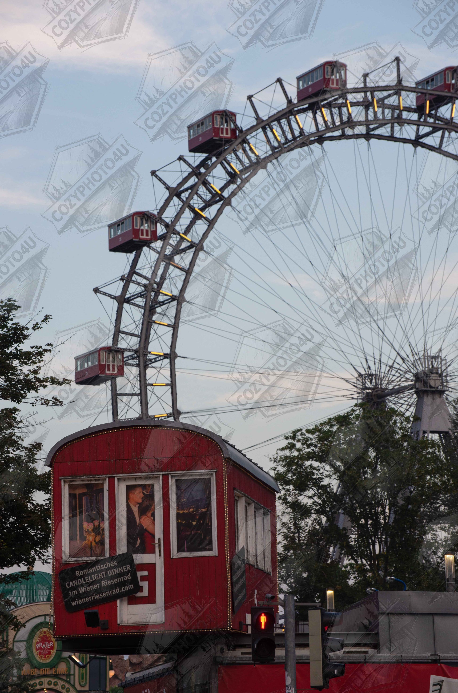 Digital Picture art Historic Prater Ferris Wheel (Wiener Riesenrad) in Vienna, Austria, one of the oldest and most famous Ferris wheels in the world