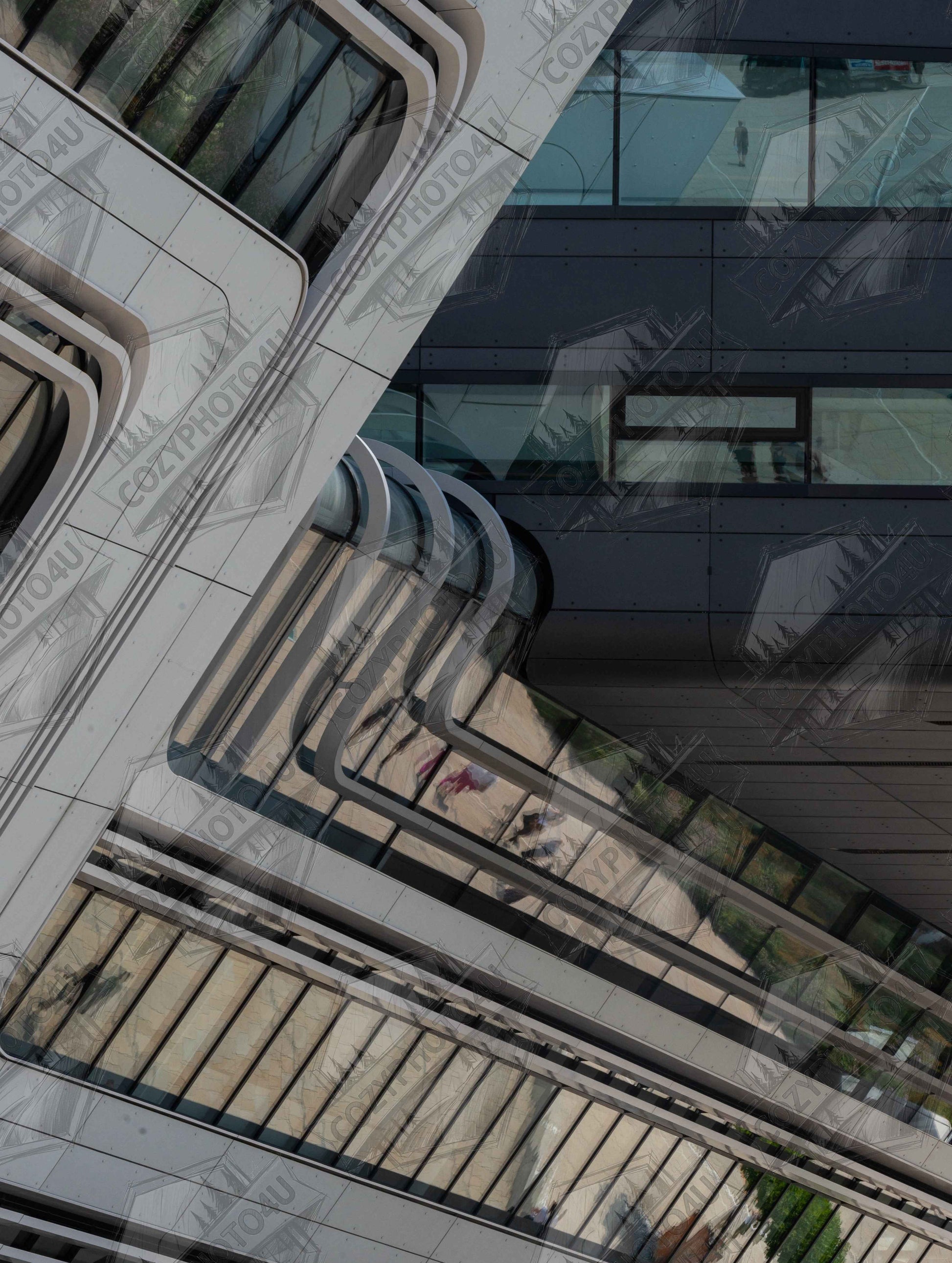Digital Picture art Exterior view of the Library of WU (Vienna University of Economics and Business) with modern angular glass and steel architecture