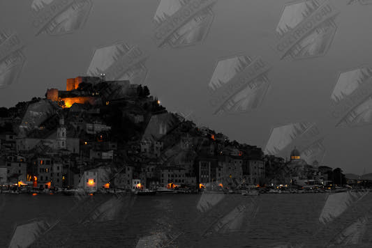 Spotlights – Šibenik Croatia evening cityscape photography high-resolution digital photo download