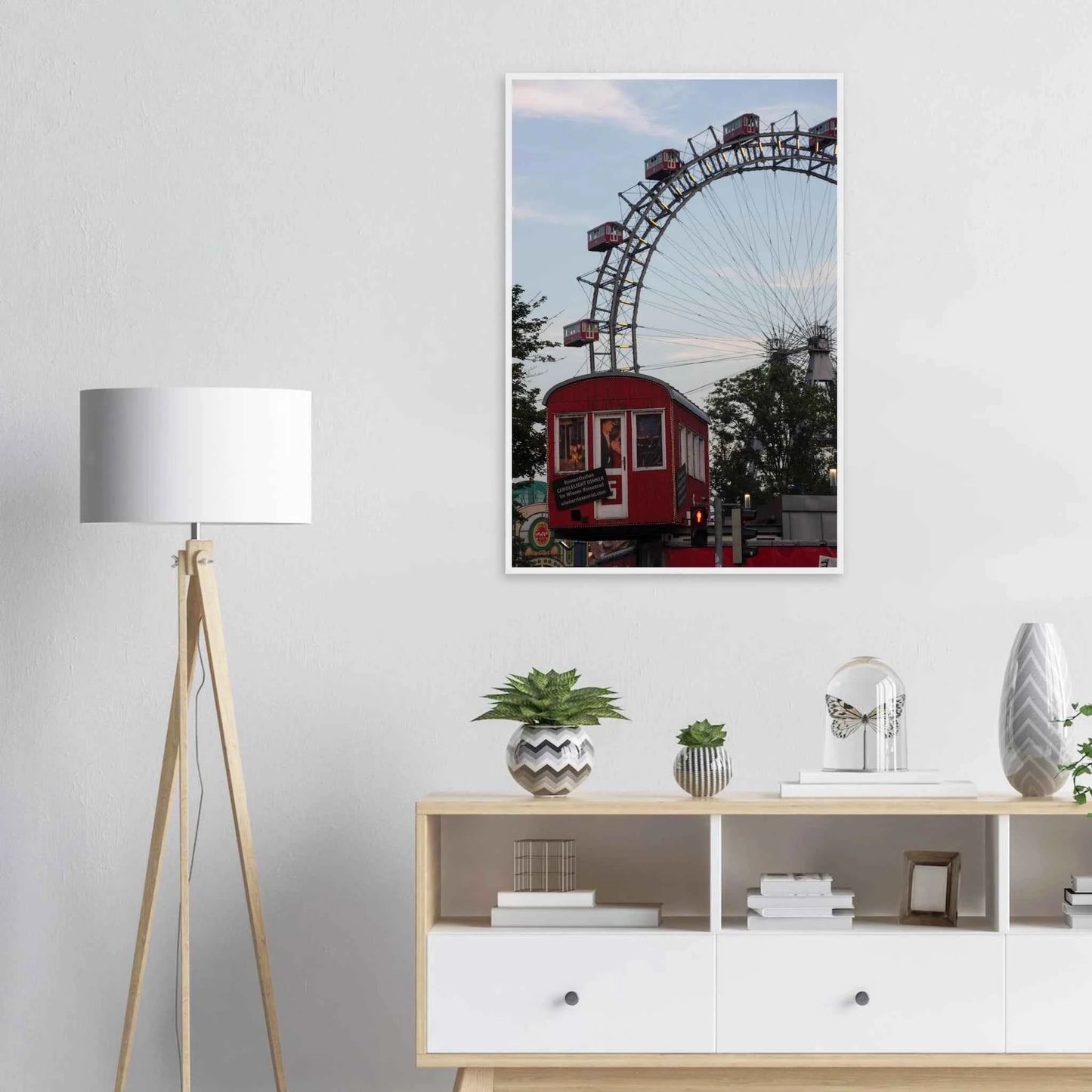 Historic Prater Ferris Wheel (Wiener Riesenrad) in Vienna, Austria, one of the oldest and most famous Ferris wheels in the world on wooden framed wall art on the wall in the Livingroom