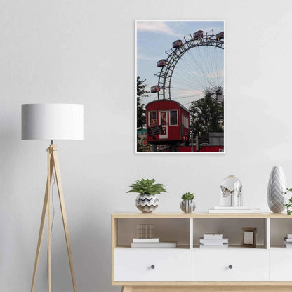 Historic Prater Ferris Wheel (Wiener Riesenrad) in Vienna, Austria, one of the oldest and most famous Ferris wheels in the world on wooden framed wall art on the wall in the Livingroom