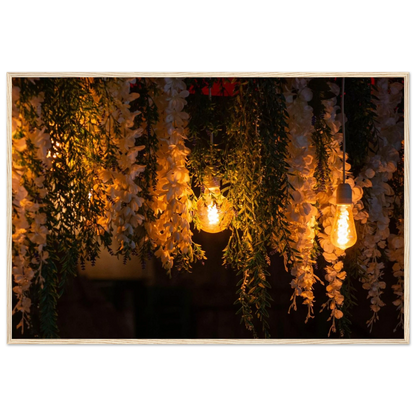 Nature wooden framed wall art with featuring fairy lights and spring flowers