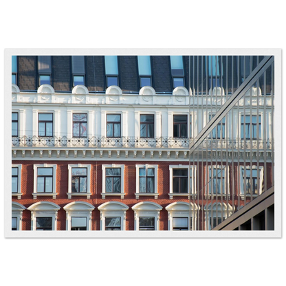 Wooden framed wall art Historic European-style Modern Houseblock building facade with multiple windows and elegant architectural details