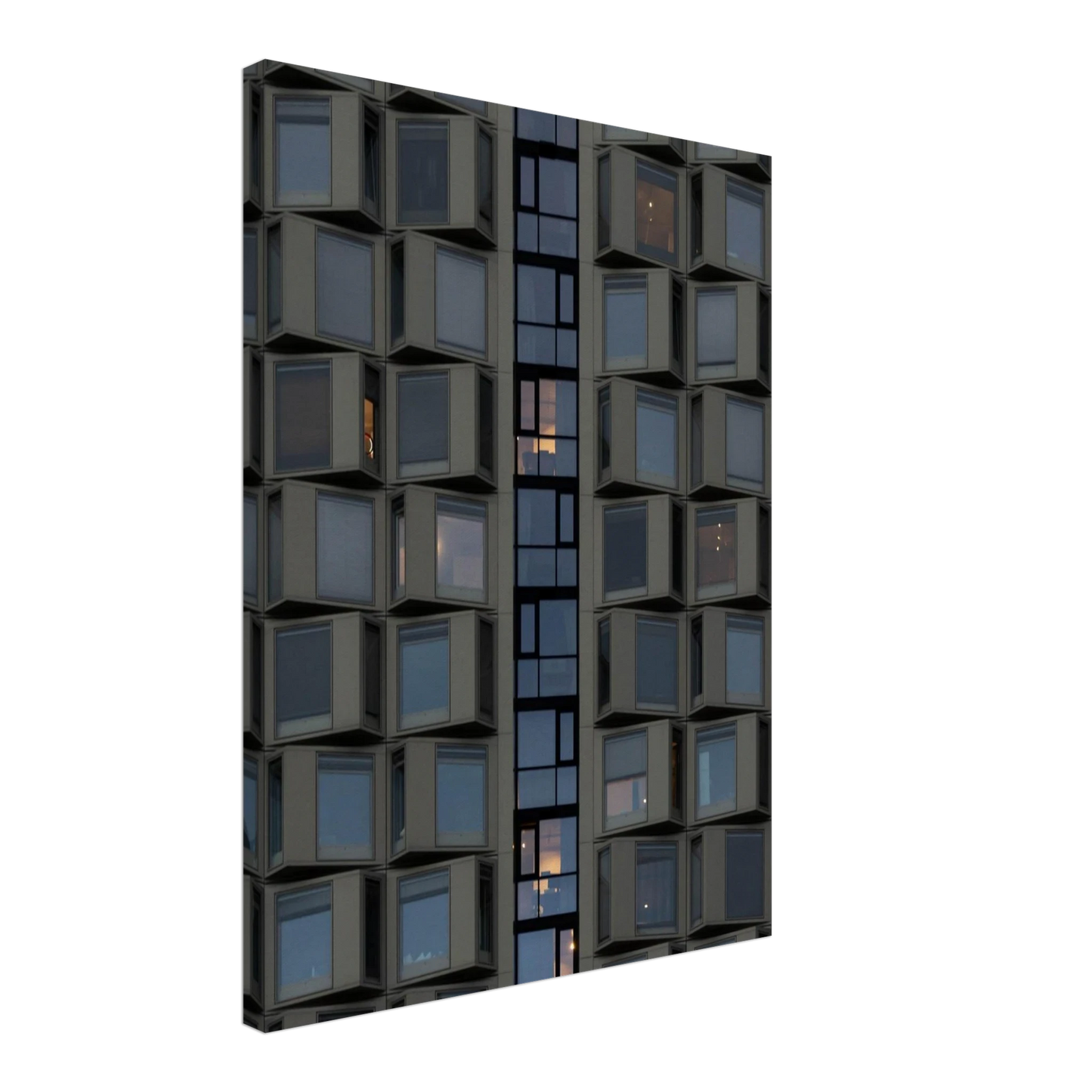 Close up view of a modern building facade with a grid of reflective glass windows on Canvas print wall art