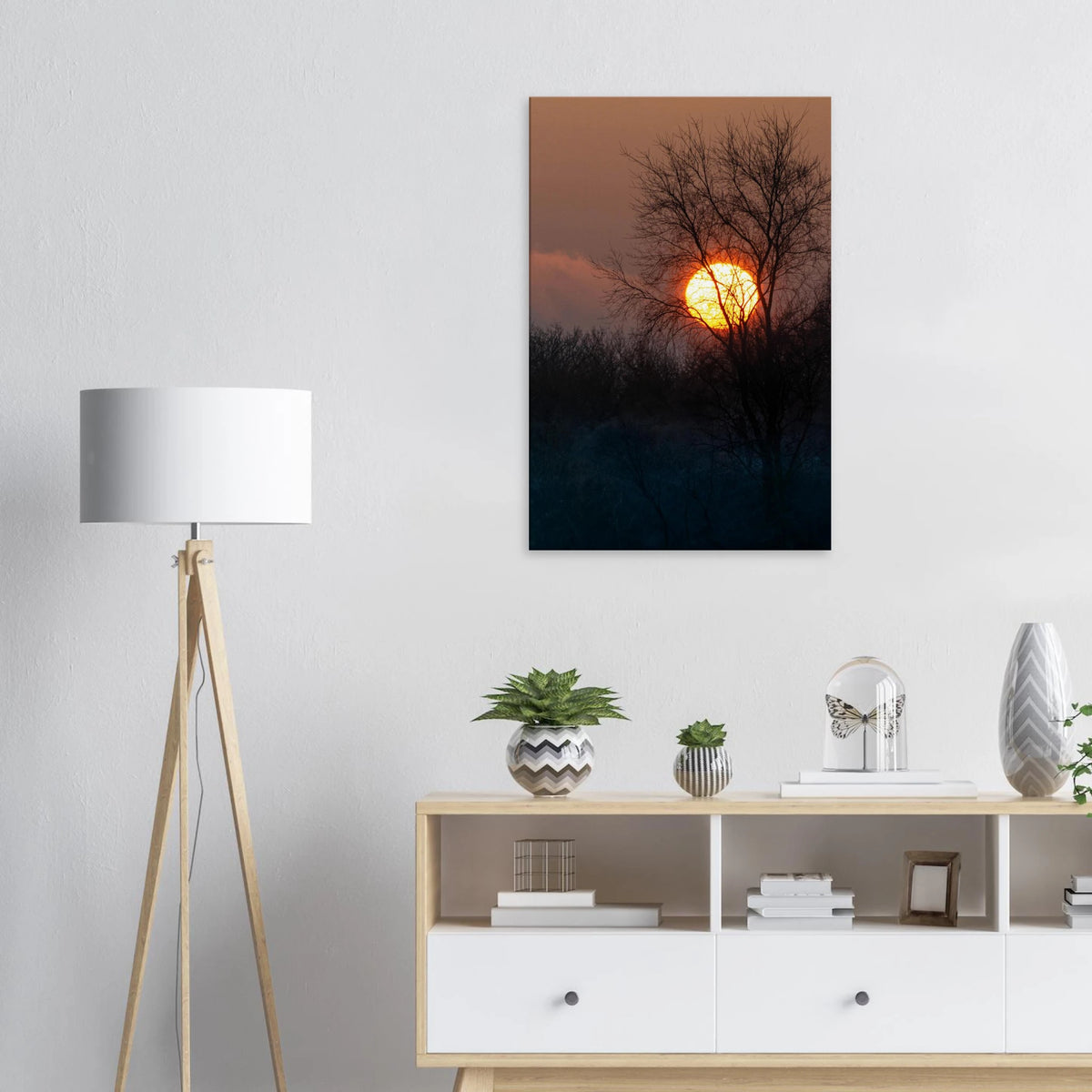 Yellow Crown – sunset behind trees nature photography canvas print