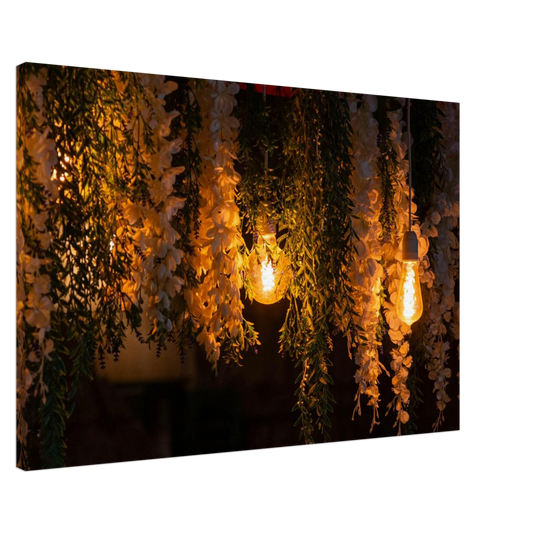 Nature canvas print wall art with featuring fairy lights and spring flowers