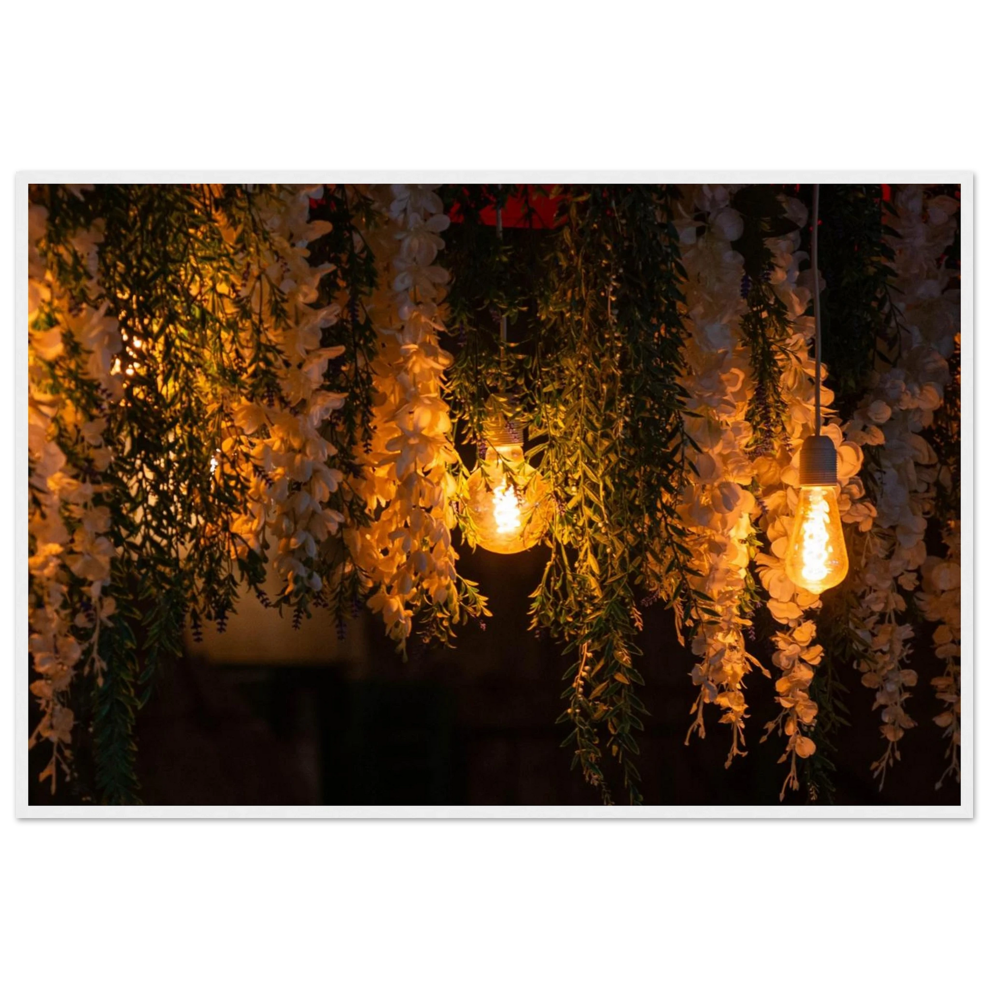 Nature wooden framed wall art with featuring fairy lights and spring flowers