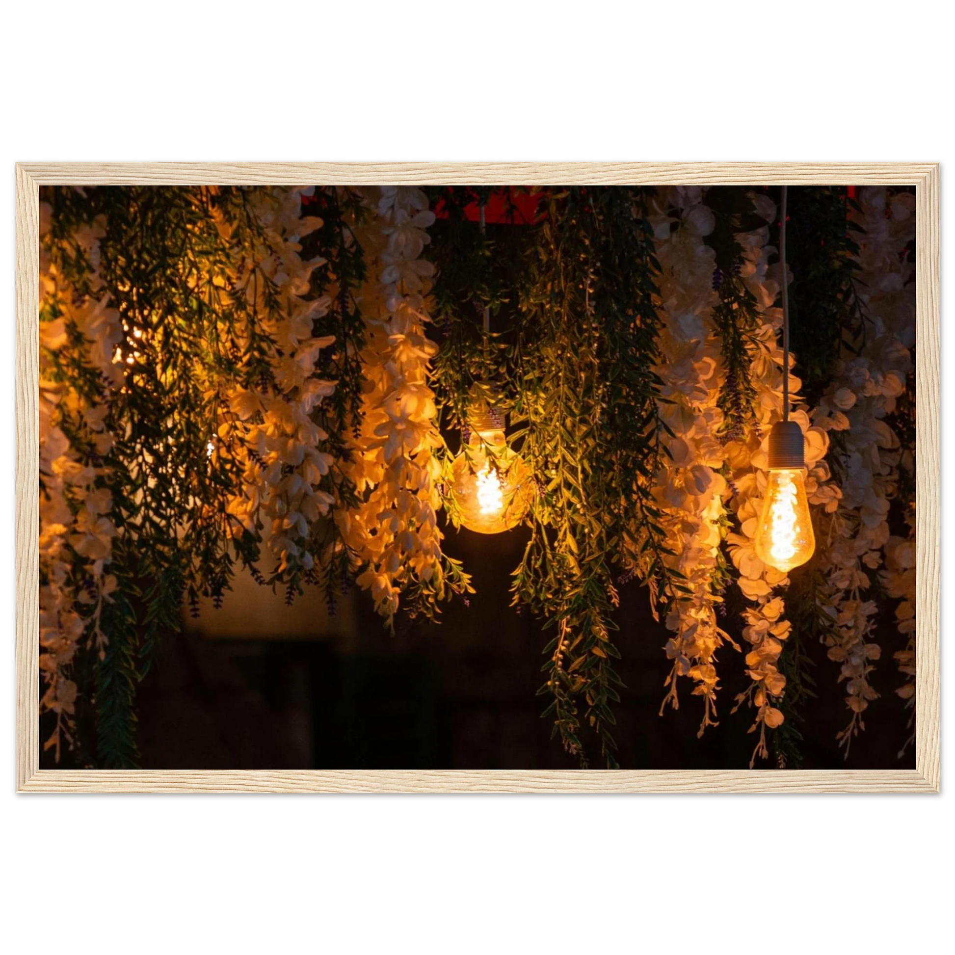 Nature wooden framed wall art with featuring fairy lights and spring flowers