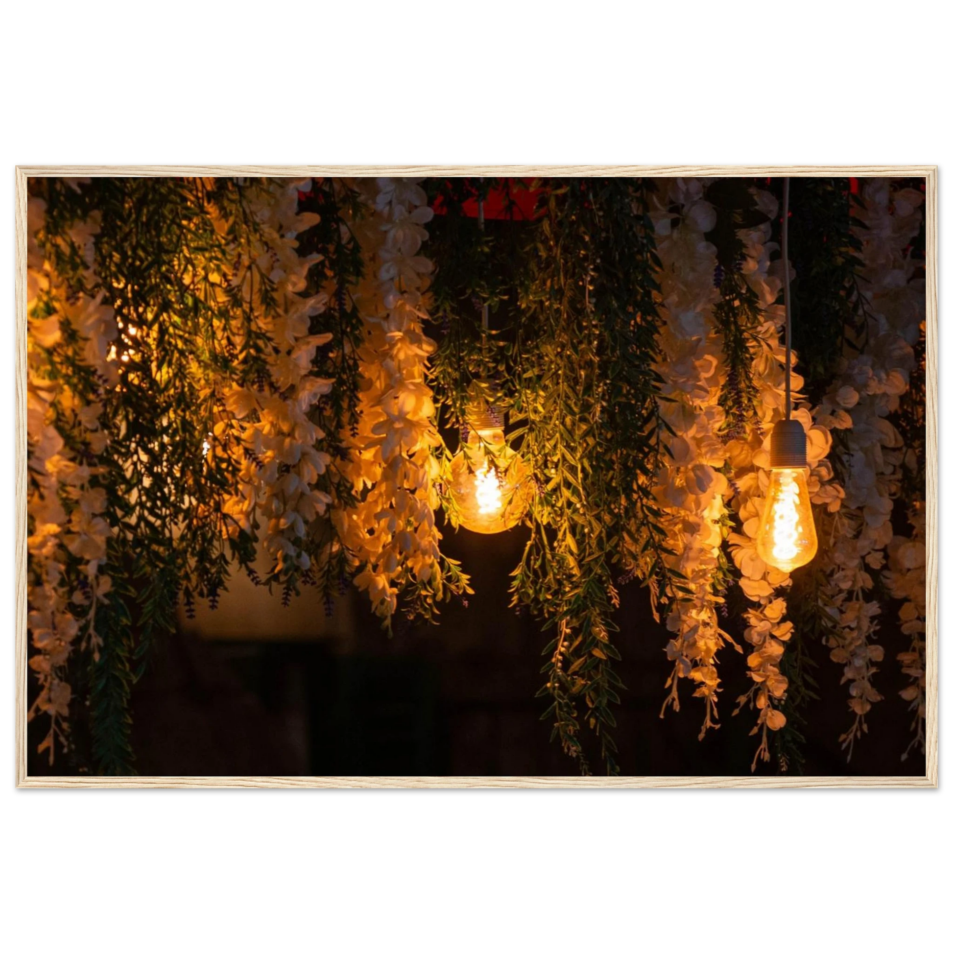 Nature wooden framed wall art with featuring fairy lights and spring flowers