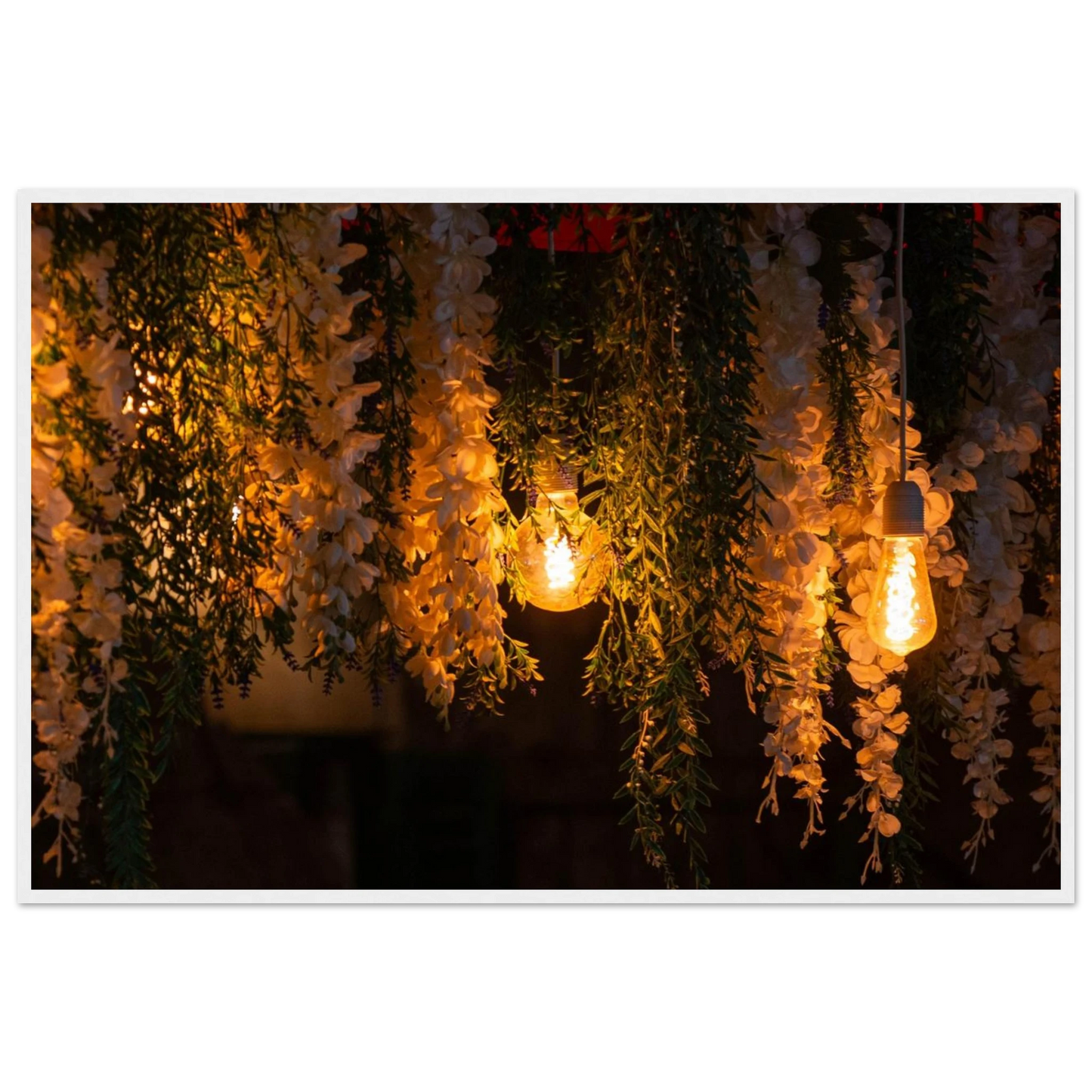 Nature wooden framed wall art with featuring fairy lights and spring flowers