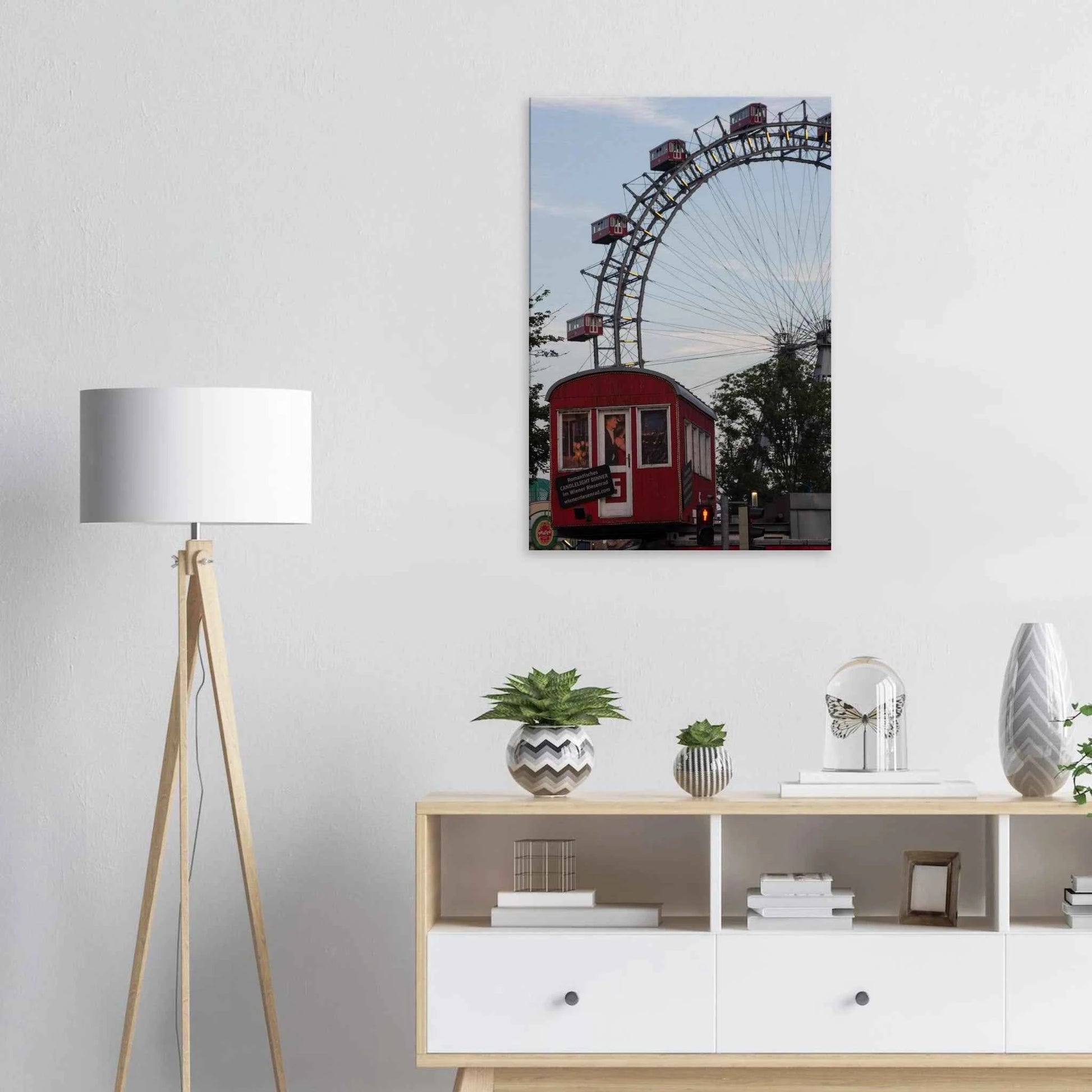 Historic Prater Ferris Wheel (Wiener Riesenrad) in Vienna, Austria, one of the oldest and most famous Ferris wheels in the world on Canvas print wall art on the wall in the Livingroom