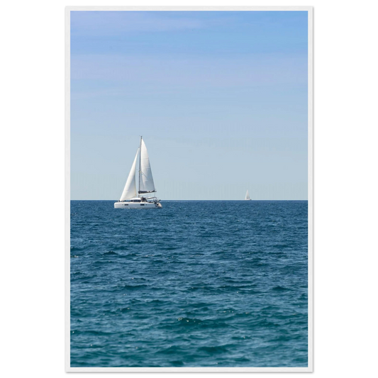 Sailing Boat – sailing boat on the horizon photography photo print in a wooden frame