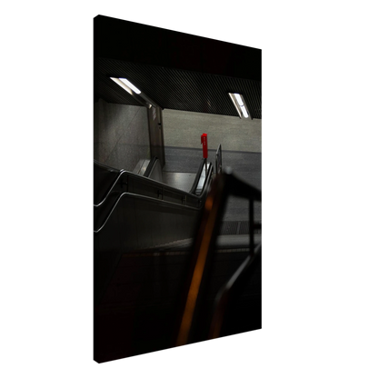 Nighttime view of a metro station entrance with illuminated signs and dark urban surroundings on Canvas print wall art
