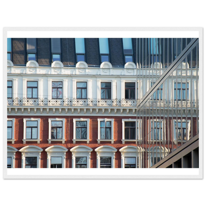 Wooden framed wall art Historic European-style Modern Houseblock building facade with multiple windows and elegant architectural details