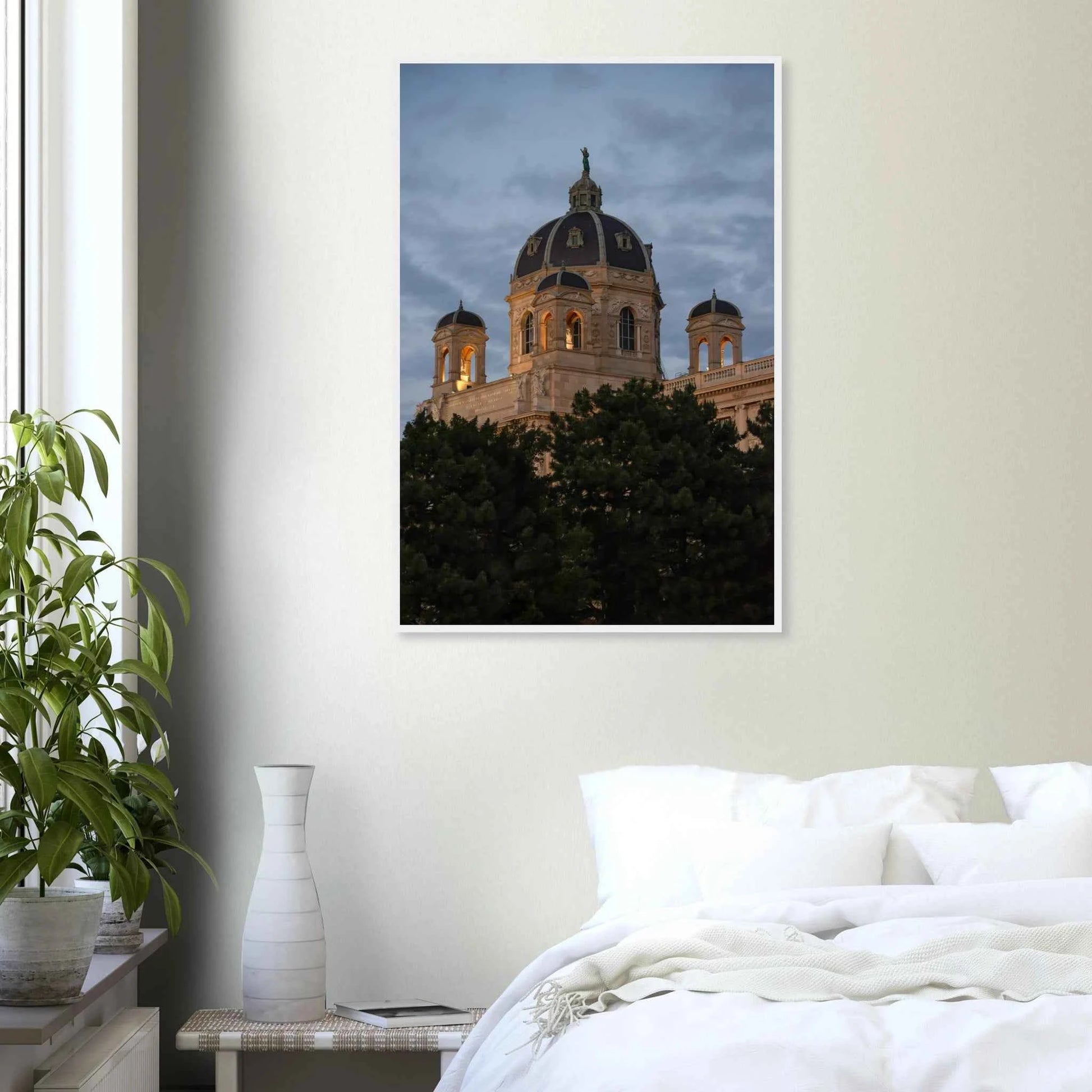 Exterior view of the Kunsthistorisches Museum on wooden frame wall art in Vienna, Austria, a grand historic art history museum building on the wall in the Bedroom