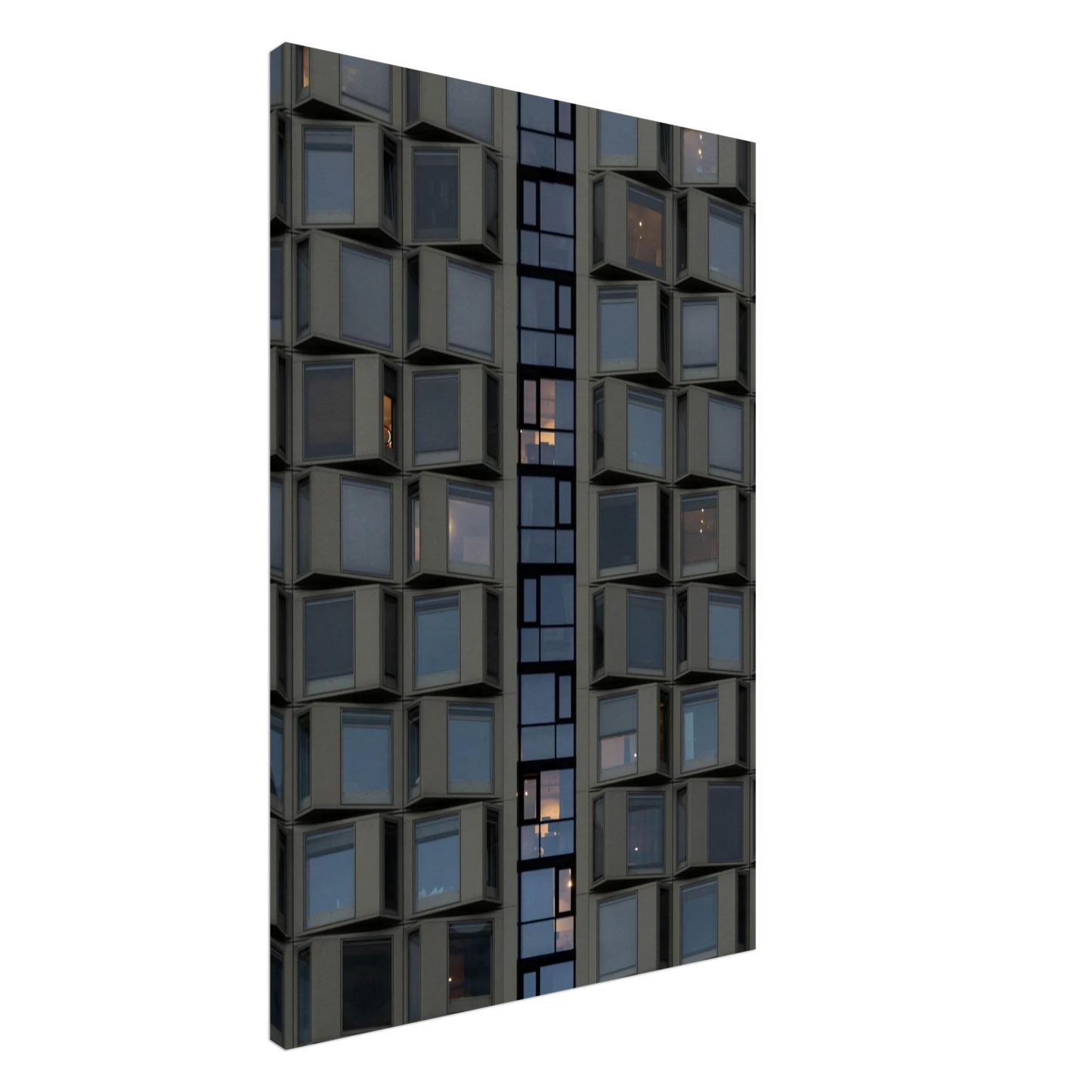 Close up view of a modern building facade with a grid of reflective glass windows on Canvas print wall art