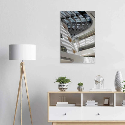 Interior view of the Library of WU (Vienna University of Economics and Business) on Canvas print wall art featuring modern architecture with multiple floors and open study spaces on the wall in the Livingroom