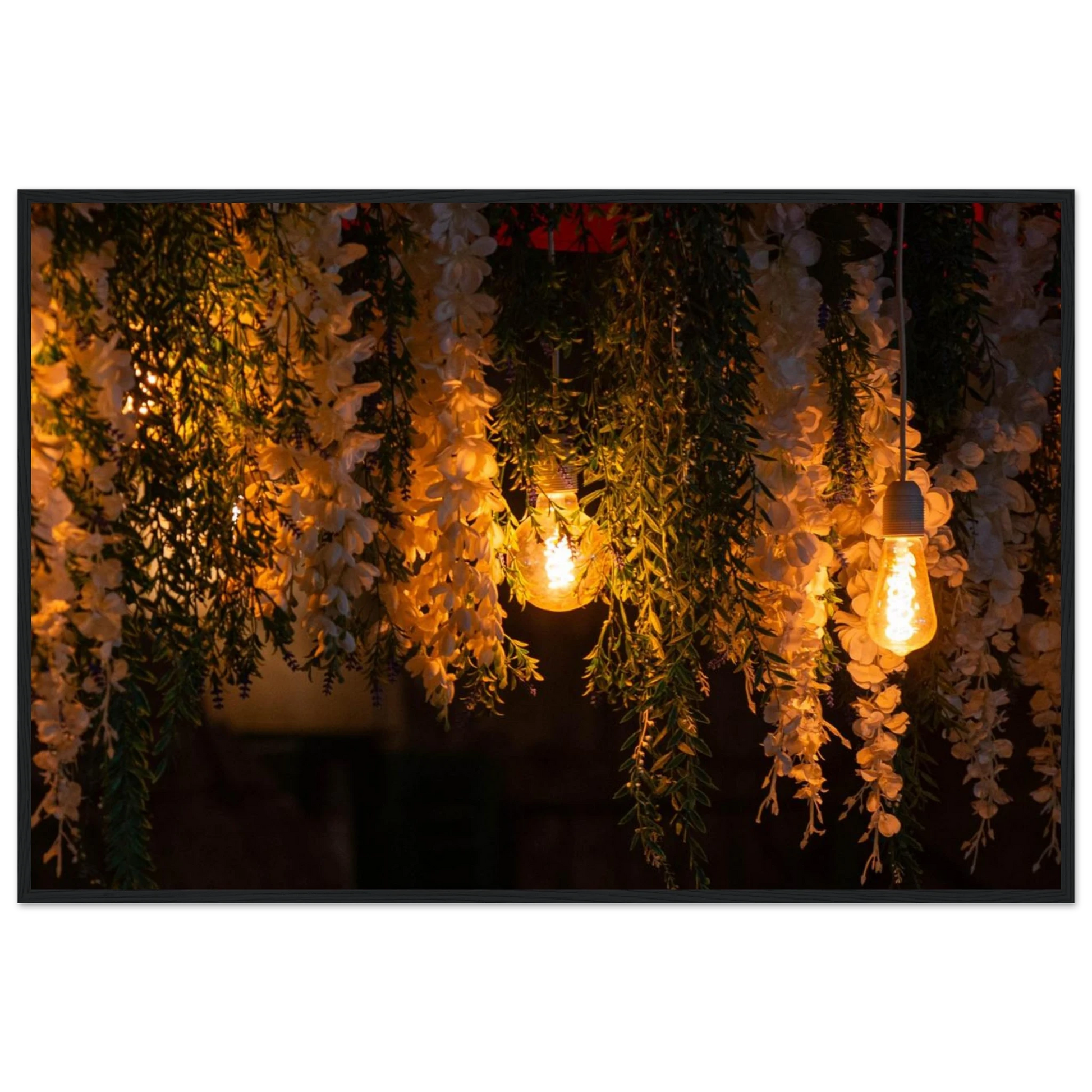 Nature wooden framed wall art with featuring fairy lights and spring flowers
