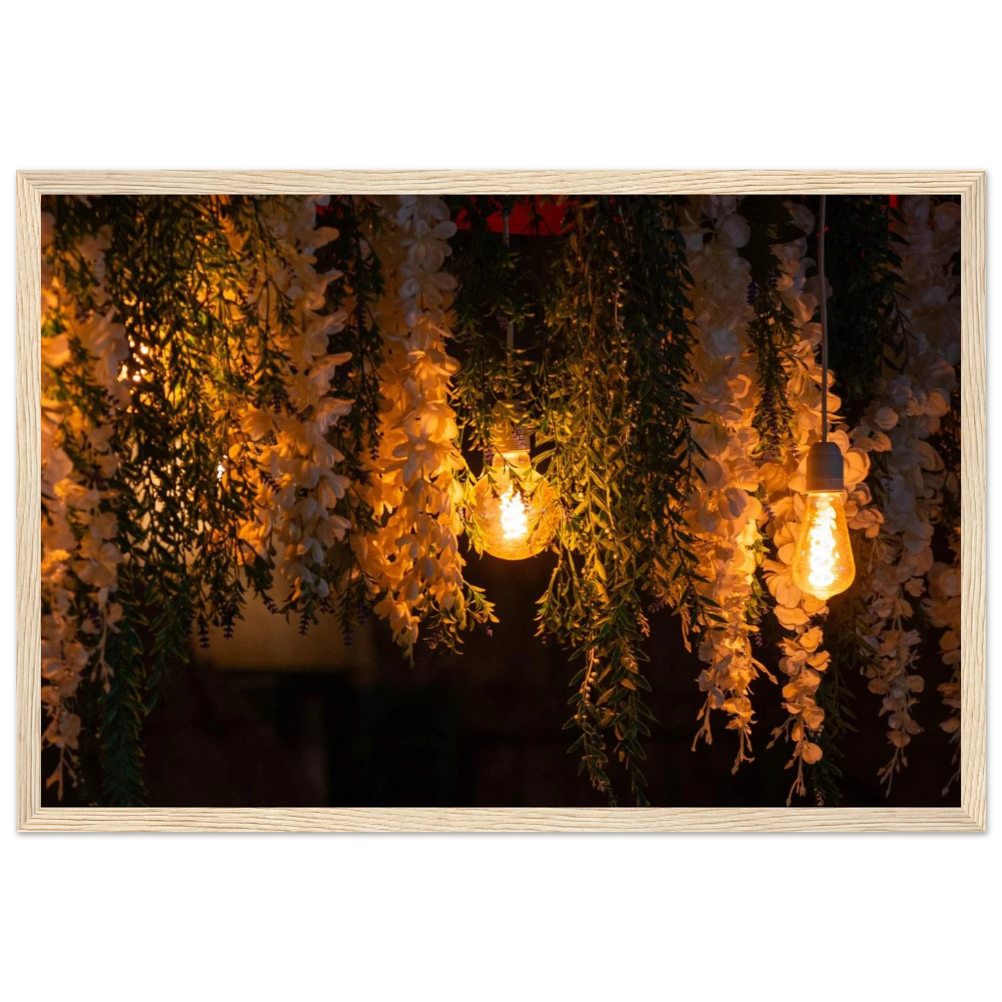 Nature wooden framed wall art with featuring fairy lights and spring flowers