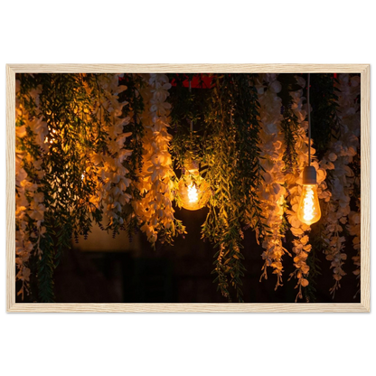 Nature wooden framed wall art with featuring fairy lights and spring flowers